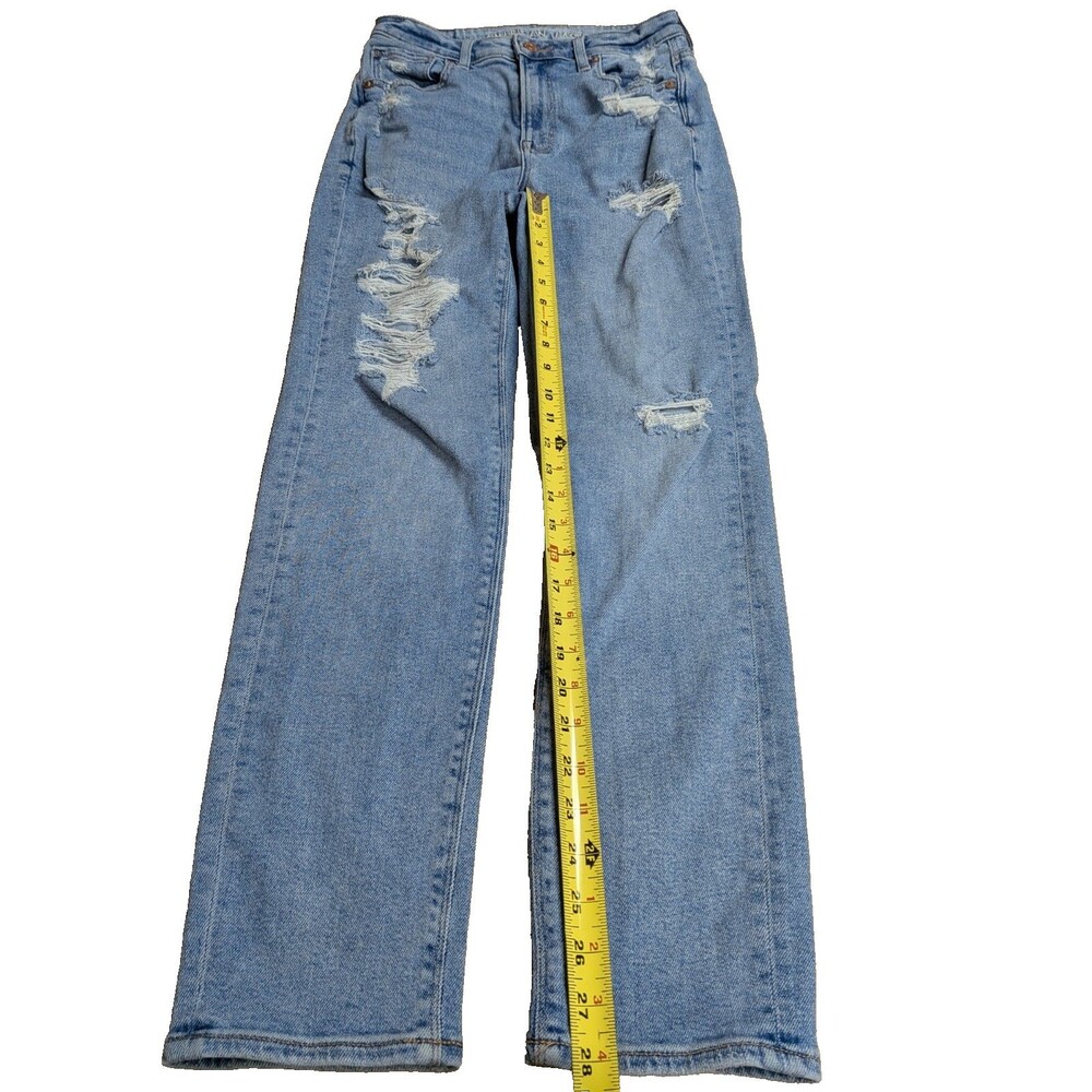 American Eagle Outfitters Light Wash Distressed Stretch Straight Jeans Women 2